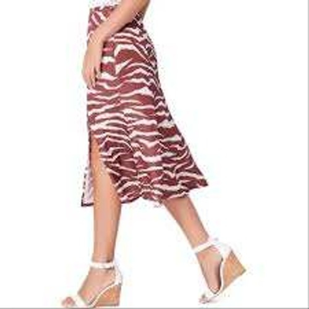 Paige midi Larsa med 6 brown zebra side slit reveal sexy daytime date night euc
